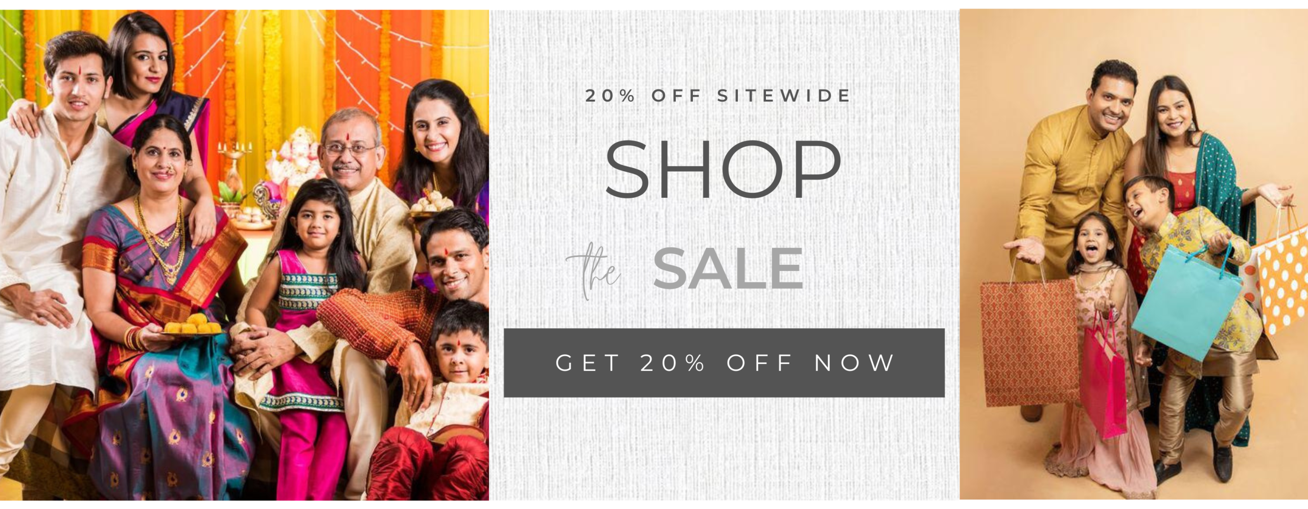 20% Off Sale Website Banner Ecommerce White Linen (900 x 350 px) (900 x 350 mm)
